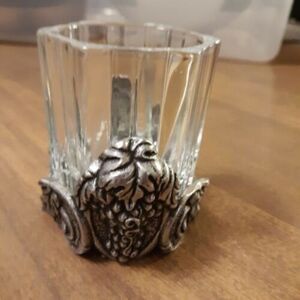 1999 Vintage Carson Votive Candle with Grapes Pewter Candle Holder
